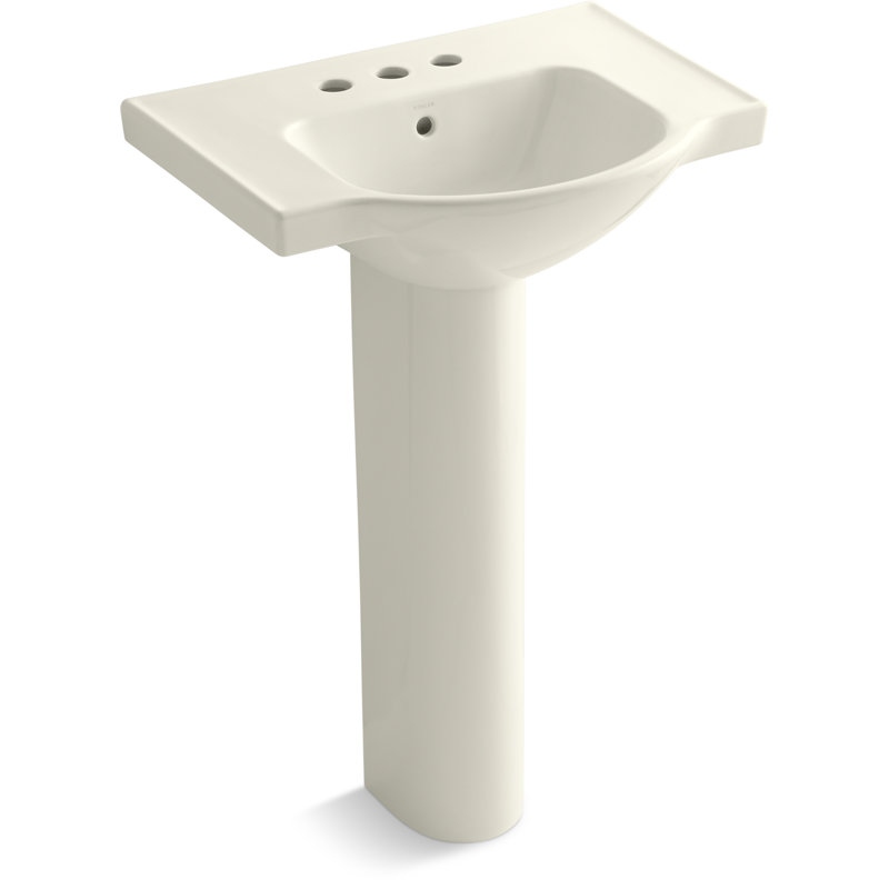 Veer™ Ceramic Pedestal Bathroom Sink with Overflow, Biscuit, 4" Centers, 35.5" H x 24" L x 18.25" W