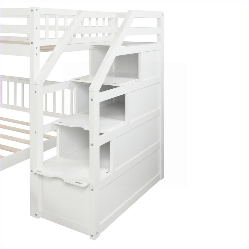 Lit plateforme très grand lit simple en pin blanc avec rangement pour escalier pour chambre d'enfant