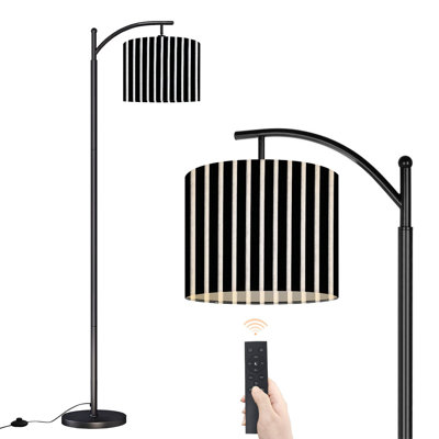 Arc Floor Lamp with Adjustable Lampshade Striped black white Standing Lamp 3 Color Temperatures Dimmable Tall Pole Lamp with Foot Switch for Bedroom