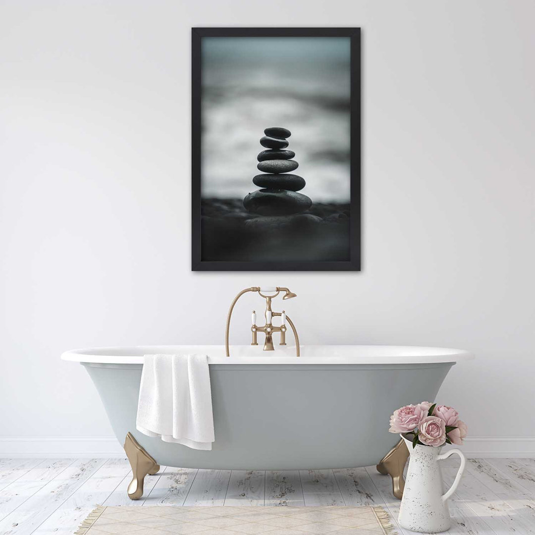 Gerahmtes Poster Stack Of Stones In Grey