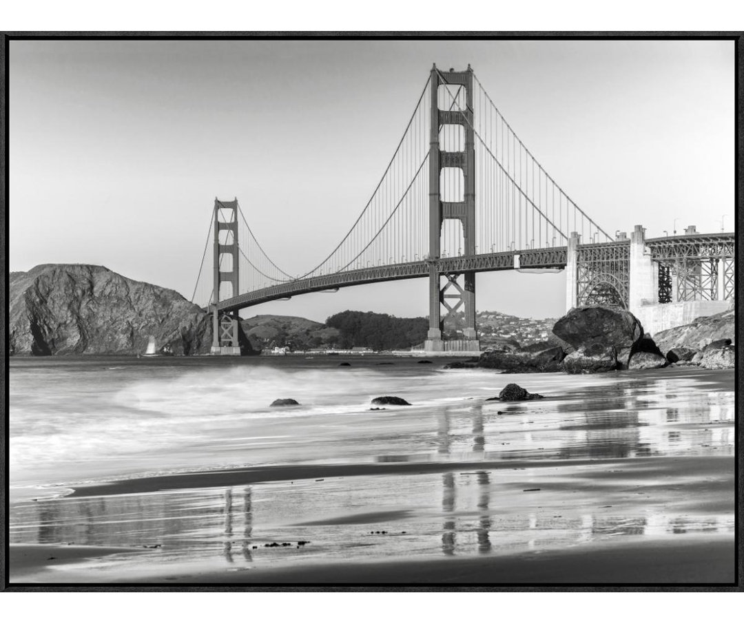 Baker Beach and Golden Gate Bridge, San Francisco Framed Photographic Print on Canvas in Black and White Global Gallery 