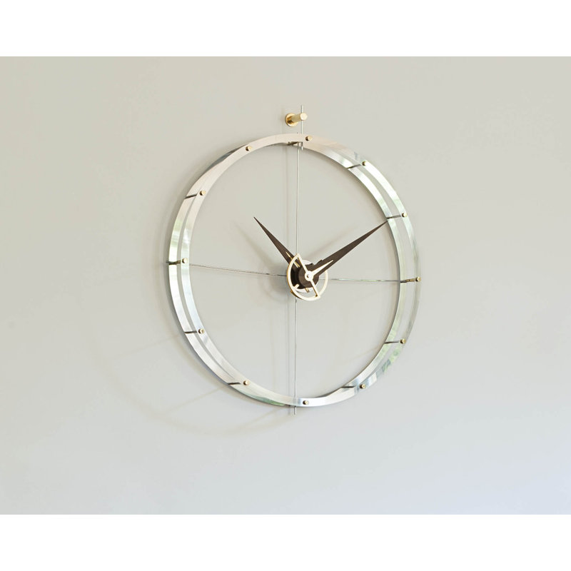 Wood Analog Wall Clock, Silver/Black