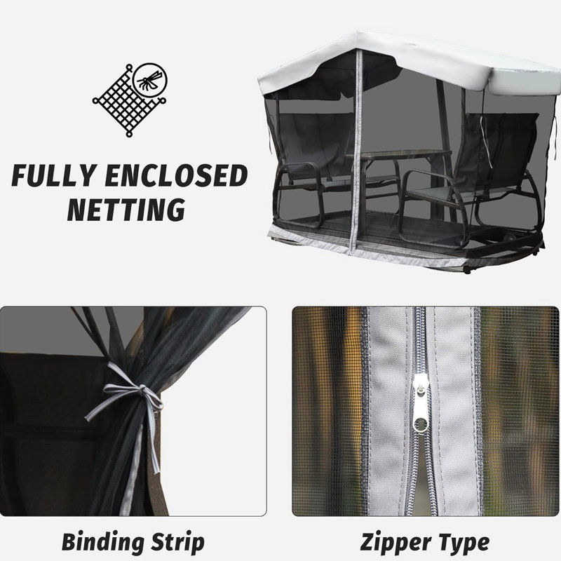 4 balançoires d'extérieur avec auvent et chaise de jardin avec cadre en aluminium fiable