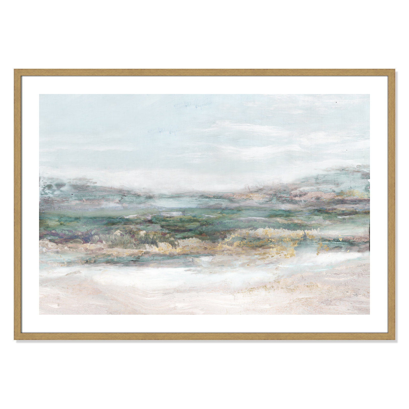 Lori "Dazzling" Painting by Matina Theodosiou, 29.5" H x 41.5" W x 0.75" D, Natural Wood Grain Framed Paper, White