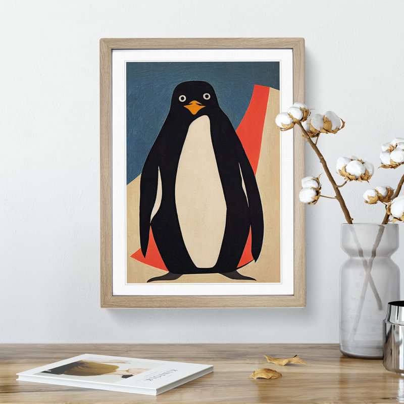 Penguin Abstract Art No.6 - Wall Art, 66cm H x 48cm W, Oak Framed Paper, White