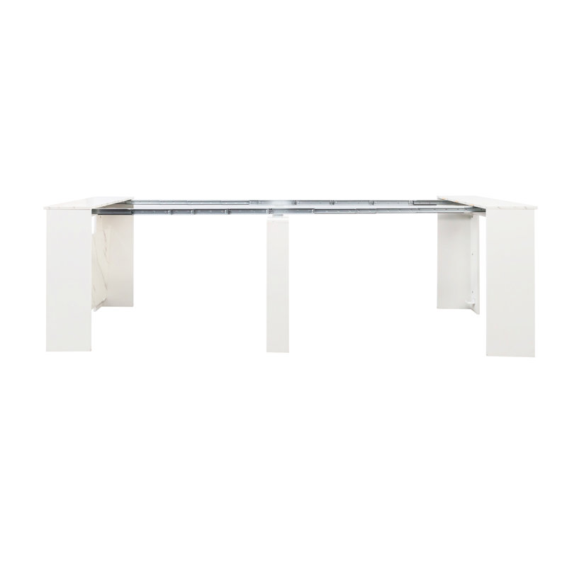 118.50in Extendable Console, White Color, And Chipboard Made, Console For Living Room Multifunctional Table 119.94in X 31.06in, White, Particle Board, Space Efficient Option
