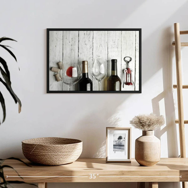 Dégustation de vin, 19 po x 13 po, Cadre flottant noir