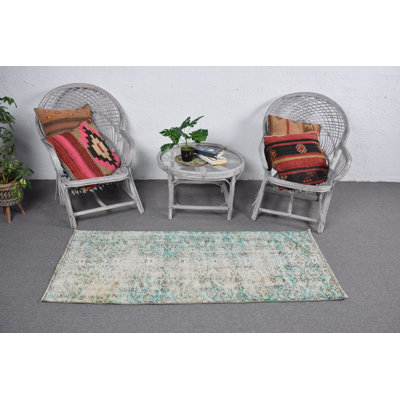Tapis turc rétro vintage avec détails délavés - petit tapis de sol antique parfait pour les vestibules