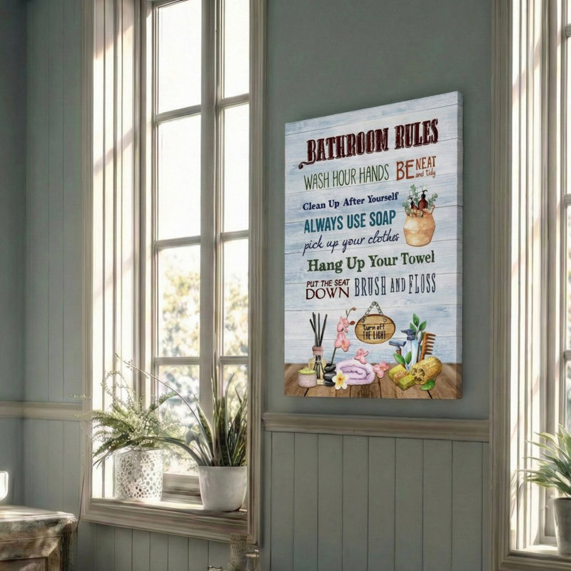 Bathroom Rules Gallery Wrapped Canvas, 60" H x 40" W x 1.25" D