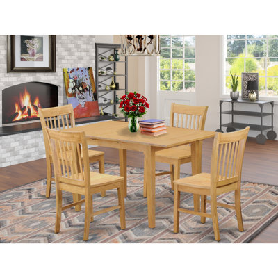 5 Piece Dining Table Set for 4 Includes a Rectangle Kitchen Table with Butterfly Leaf and 4 Dining Room Chairs, Oak