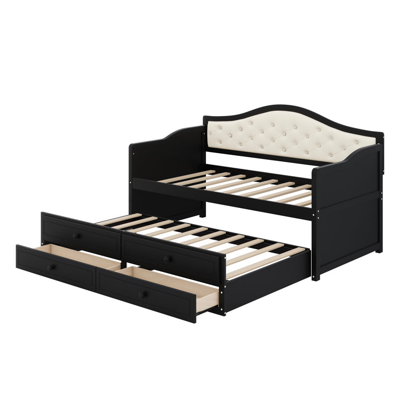 Versatile Daybed with Pull-Out Trundle and Integrated Storage Drawers, Black