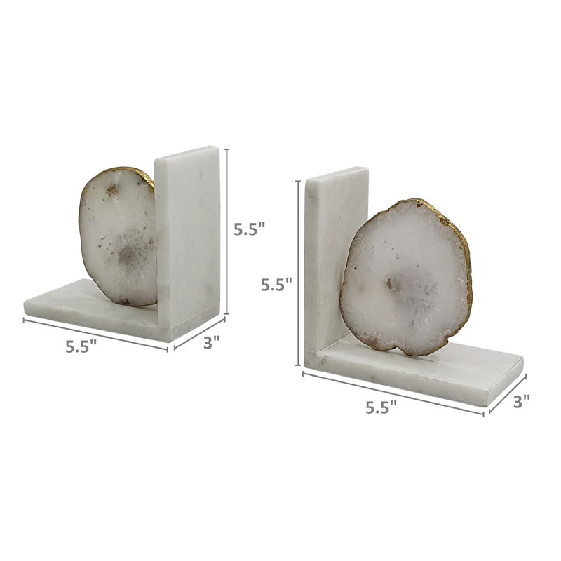 Serre-livres décoratifs en agate, Blanc / Gris