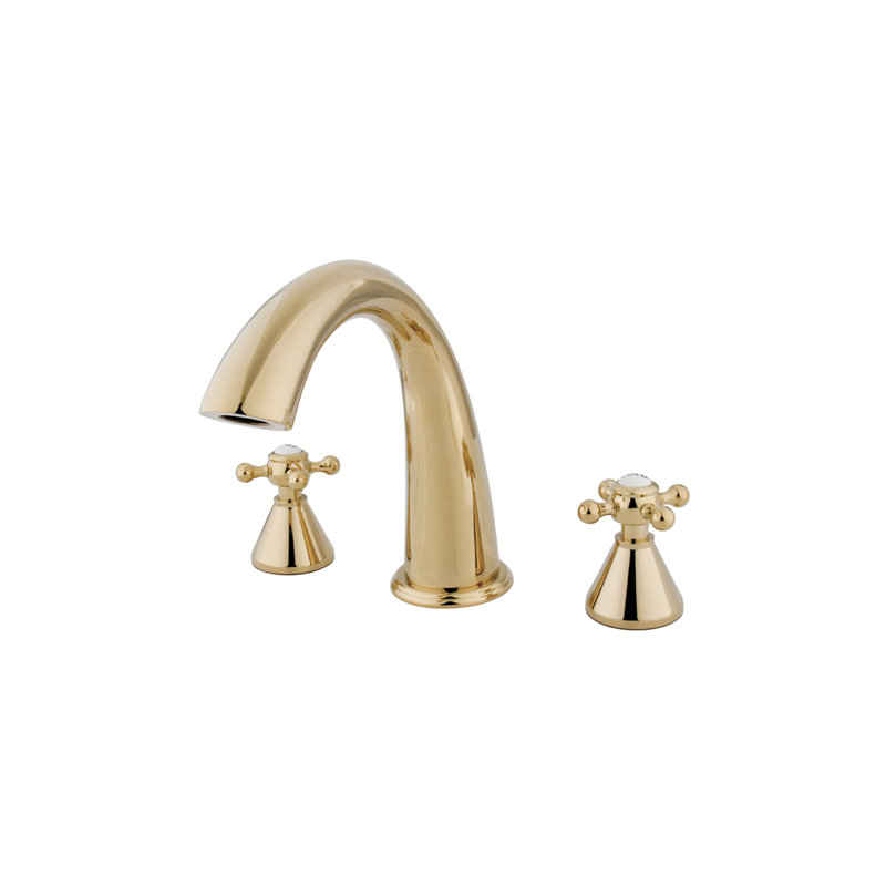 Double Handle Deck Mounted Roman Tub Faucet, Polished Brass