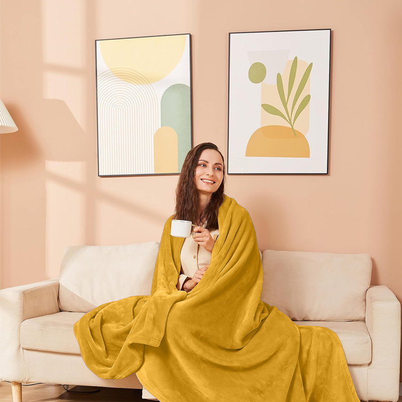 Adamczyk Soft Touch Mink Faux Fur Plush Sofa Throw/Blanket , Ochre, 150cm x 200cm
