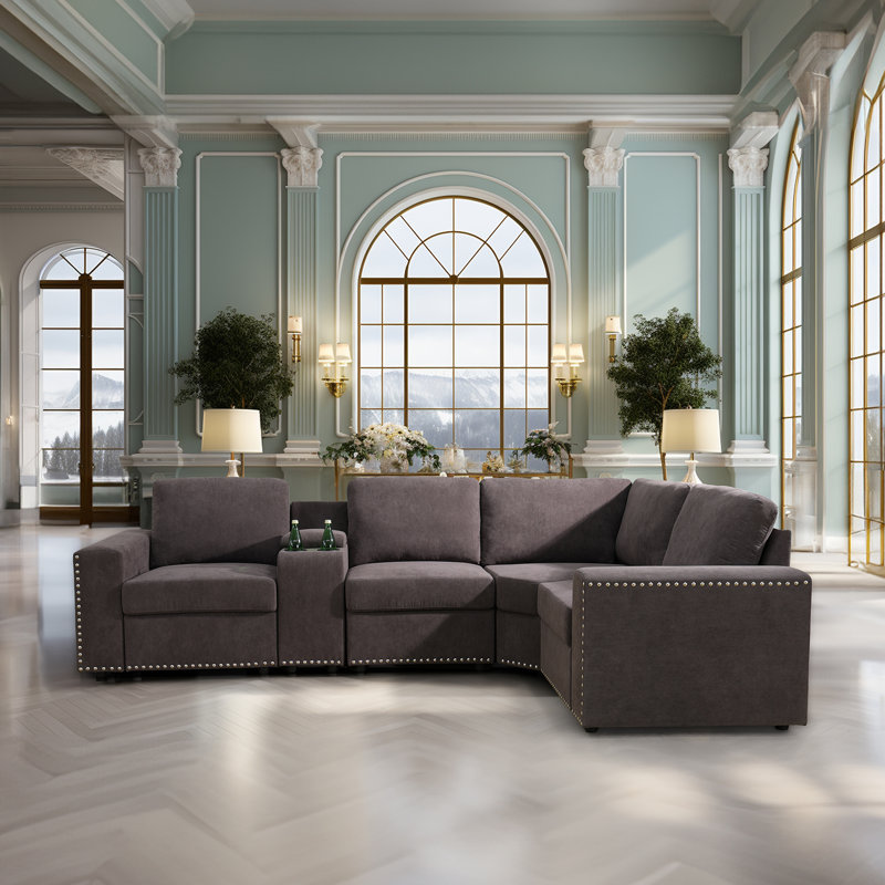 Shollenbarger 5 - Piece Upholstered Sectional, Brown Microfiber