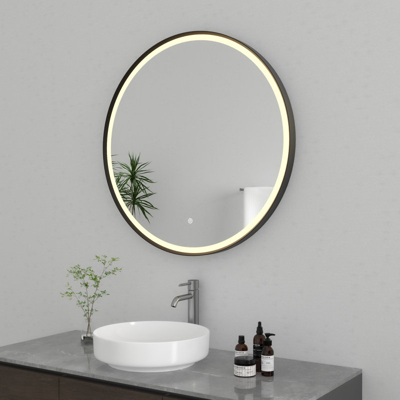 Kingston Brass Aurora 32-Inch Round LED Bathroom Mirror, Front Light, Anti-Fog, Dimmable Touch Sensor Lighted Mirror