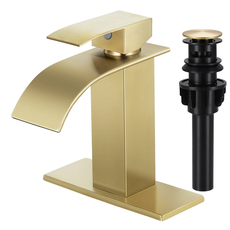Freestanding Single-handle Bathroom Faucet with Drain Assembly, Brushed Gold