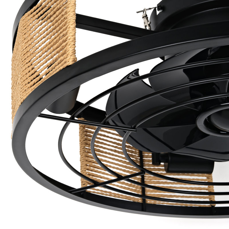 20" Farmhouse Caged Ceiling Fan Featuring A Fabric Style Light Kit And Remote Control.