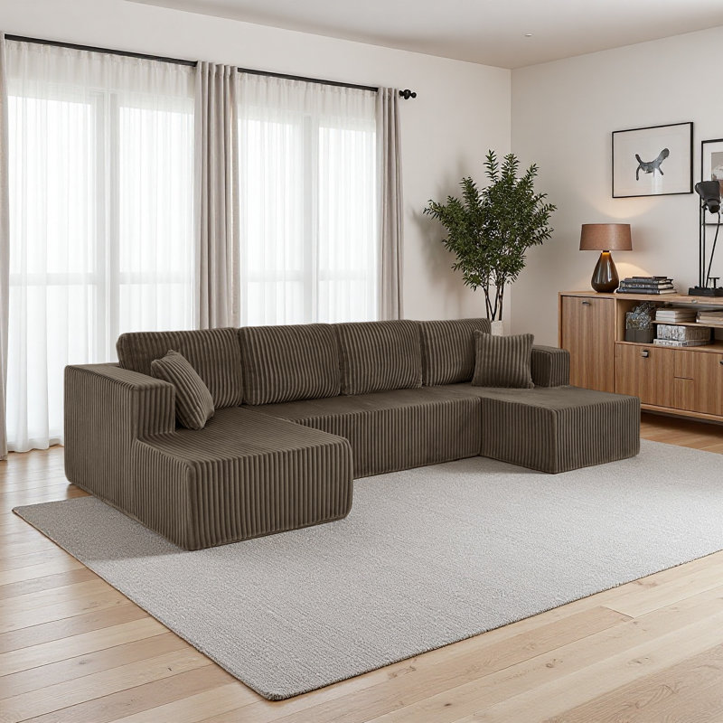 Canapé modulaire en forme de U, canapé modulaire compressé en velours côtelé de style minimaliste moderne, canapé-lit pour le salon, la chambre à coucher, canapé confortable à conception compacte et peu encombrante