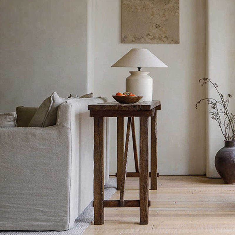 Wabi-sabi style ash wood solid wood entry console, H 33,5 po x l 60,6 po x P 15,7 po