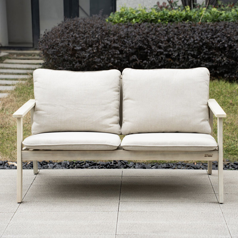 Causeuse d'extérieur en acacia avec coussins de 50,39 po de largeur Baryn