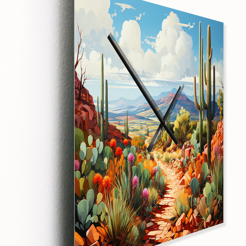 Horloge murale corail vert cactus, H 32 po x l 16 po x P 1 po