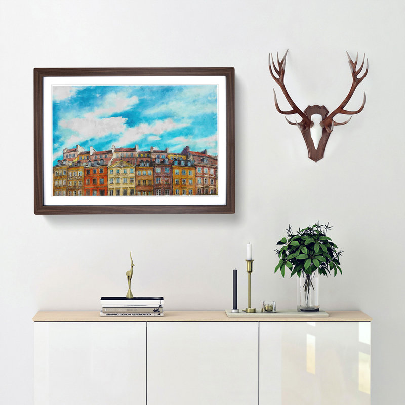 Warsaw Old Town in Poland - Picture Frame Painting Print, Walnut Framed, 62cm H x 87cm W x 2cm D