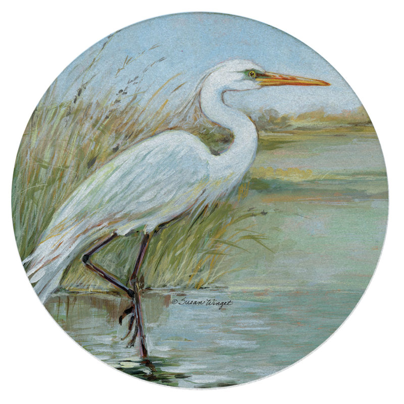 Ensemble de 4 sous-verres en grès naturel August Grove® Coastal Egret