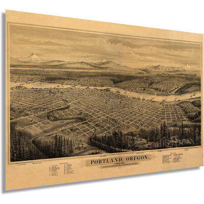1879 Portland Oregon Map Poster Wall Art on Paper