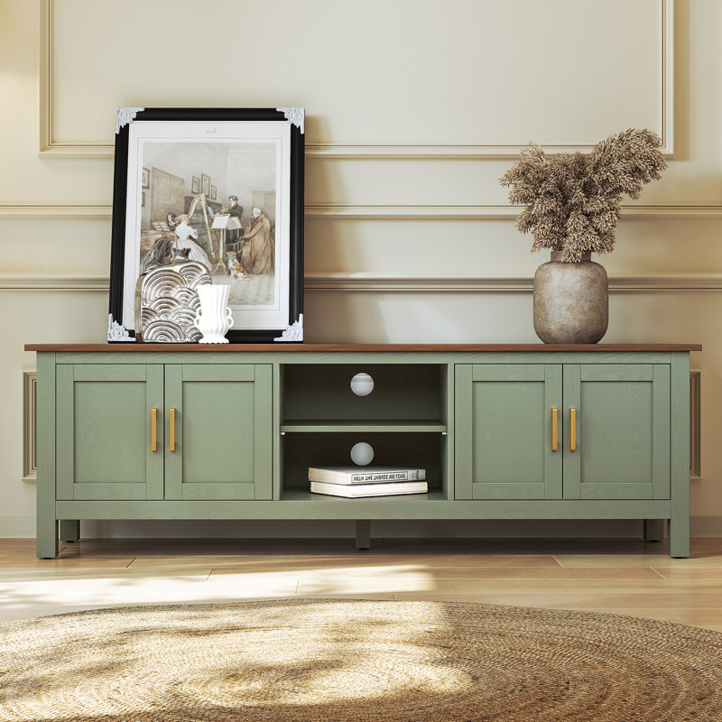 63'' Modern Farmhouse TV Stand with 3-Level Adjustable Shelves, Spacious Storage Media Console, Green
