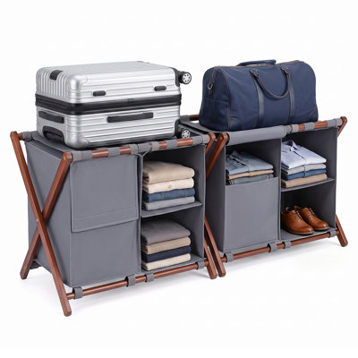 Porte-bagages 27 "en bambou avec compartiments, 5 sangles en nylon pour chambre d'amis
