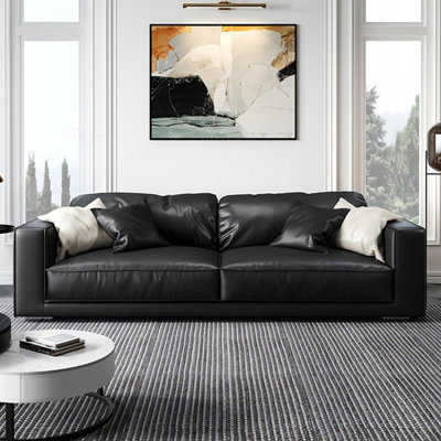 Black Genuine Leather Standard Sofa cushion Loveseat