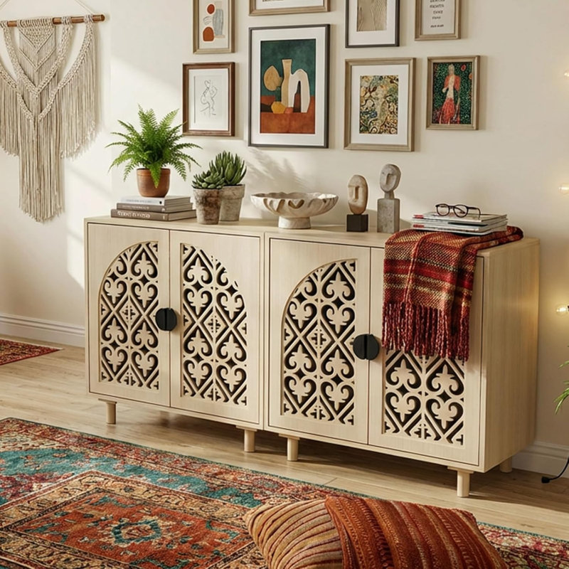 Boho Sideboard Buffet Cabinet, Beige