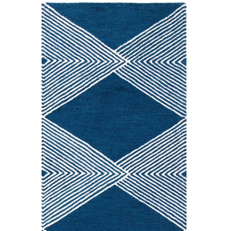 Tapis bleu marine / ivoire en laine touffeté à la main Konopka, Rectangle 6 pi x 9 pi