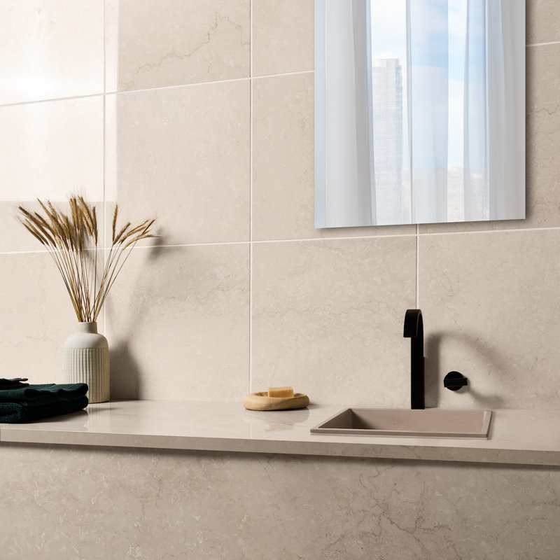 Botticino Extra Light 18x18 Honed Marble Tile, Polished Beige