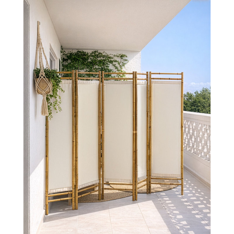 5-Panel Garden Privacy Screen ALBEROBELLO Folding Light Brown