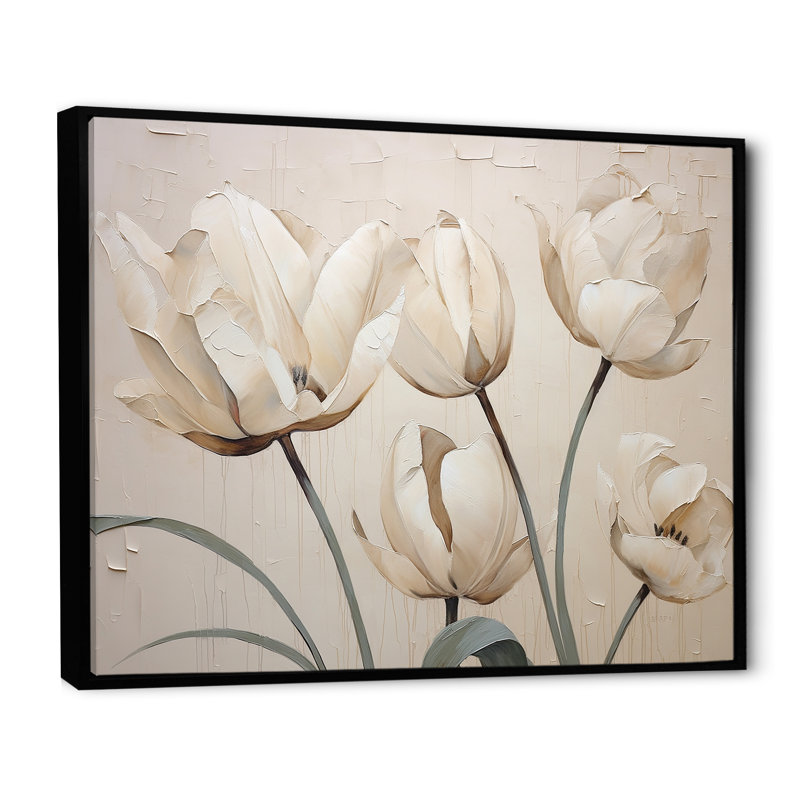 Minimalisme, tulipes blanches symphonie II sur toile, H 24 po x l 32 po x P 1 po, Cadre flottant noir