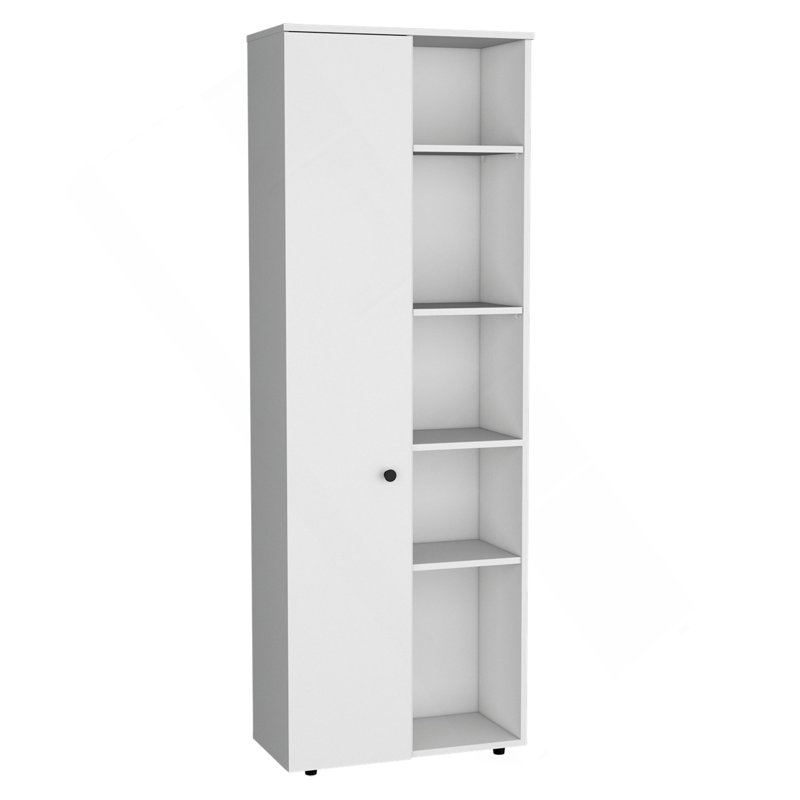 Armoire de rangement C 67 po avec une porte, cinq tablettes intérieures et cinq tablettes extérieures Cary, blanc, Blanc
