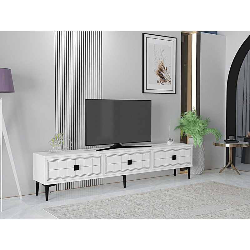 Modern Wall-Mounted TV Stand, White - 70.9 x 16.1 x 11.8 inches | 100% Melamine Coated Particle Board, Thickness: 0.7 inches | Sleek Geometric Design, Space-Saving & Stylish Storage for Living Room & Entertainment Areas