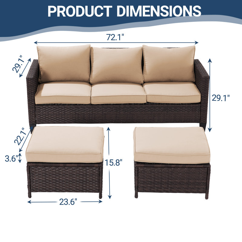 Balcom 3 - Person Patio Conversation Set with Cushions, Brown, Sand