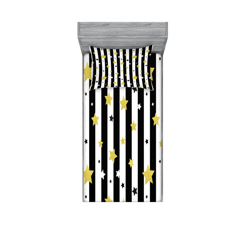 Ensemble de draps et taies décoratives à rayures Ambesonne, noir, blanc et jaune