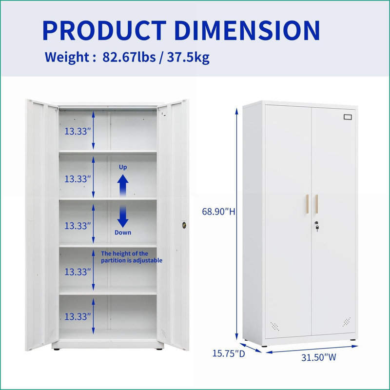 Armoires avec tablettes réglables Portes verrouillables | Acier blanc cassé | Maison / Bureau, Blanc