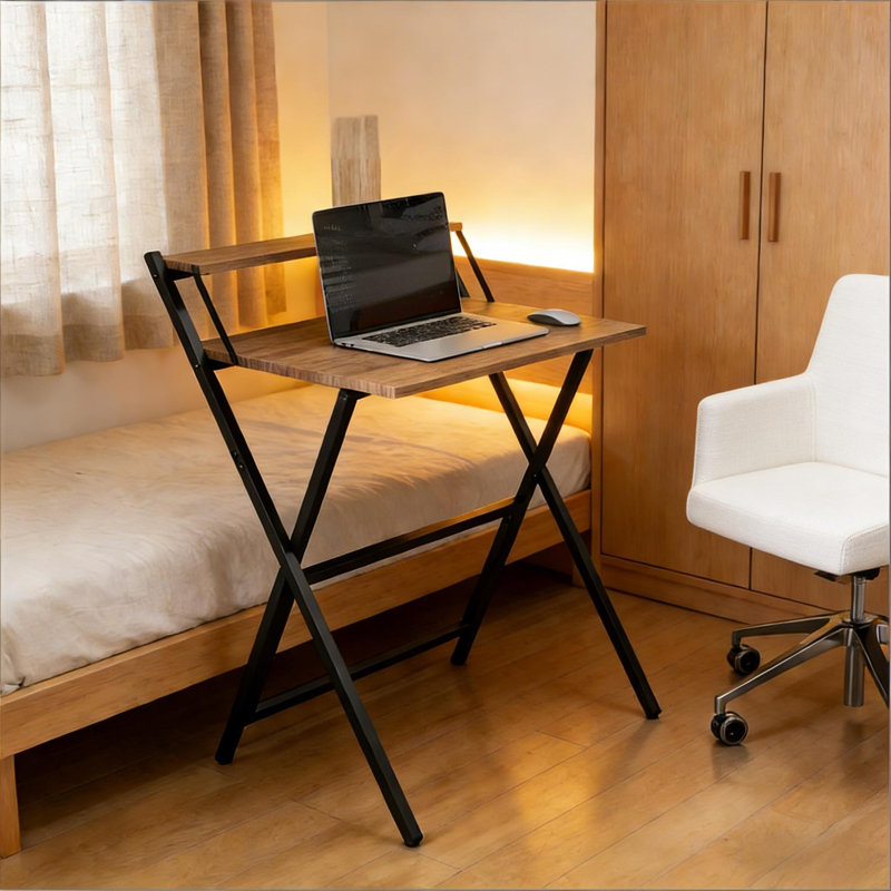 Bureau d'ordinateur pliable, avec tablette pour moniteur pour petit espace, bureau personnel, bureau, noyer