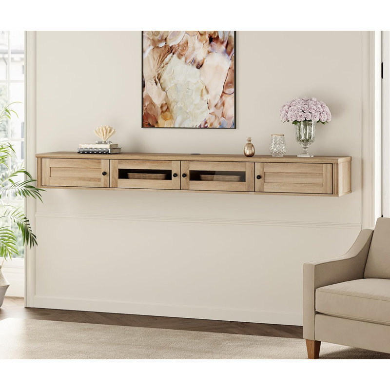 Meuble télé flottant pour téléviseur de 80 po ou moins Ebern Designs, Chêne