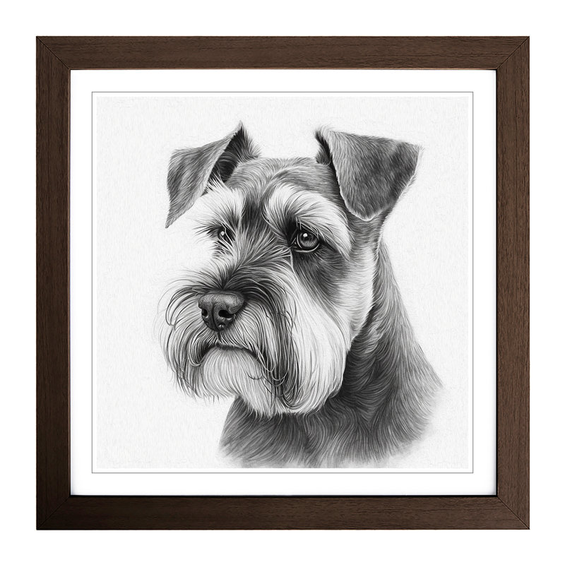 Schnauzer Drawing - Single Picture Frame Print on Wood, Walnut
