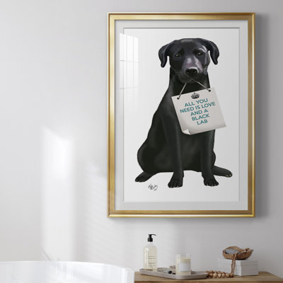 24_Amour et Labrador noir, reproduction encadrée de qualité supérieure - prête à être accrochée