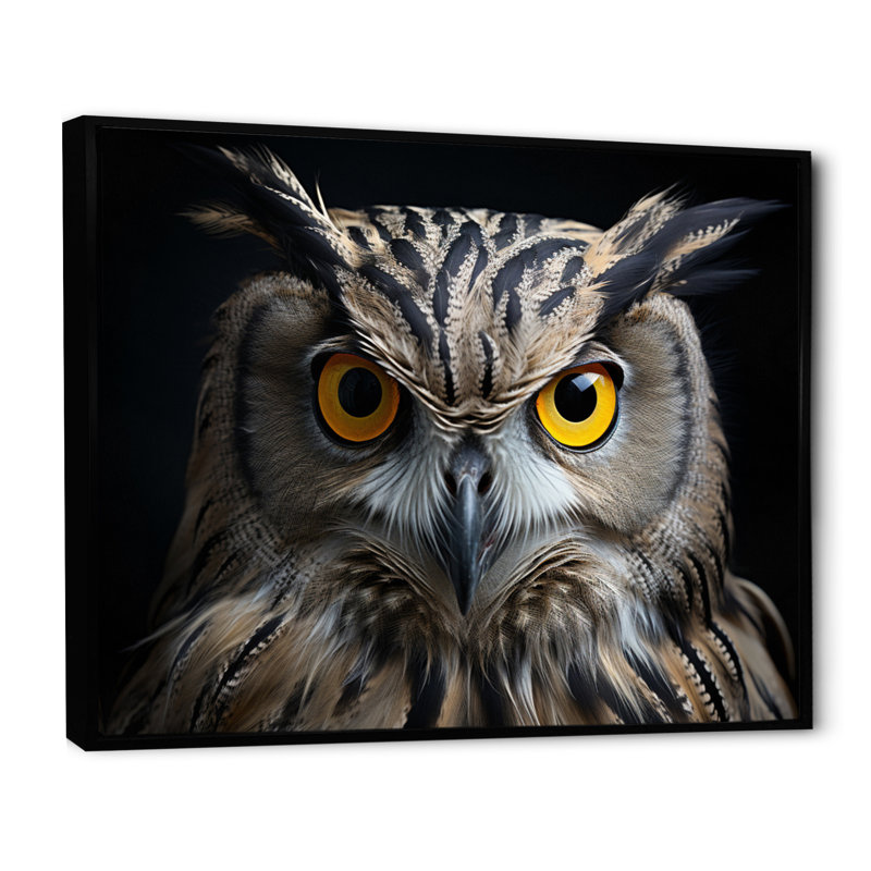 Chouette, reproduction d'art sur toile, portrait d'un oiseau blanc noir, H 30 po x l 40 po x P 1,5 po, Cadre flottant noir