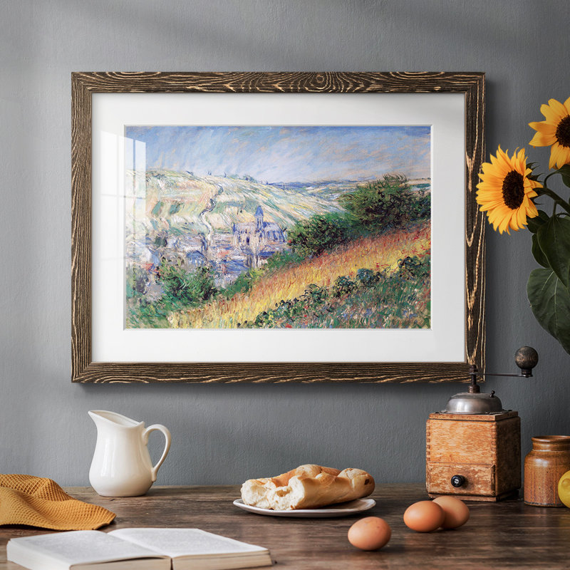 Vue de Vetheuil, impression sur papier encadrée, H 26 po x l 38 po, Noyer