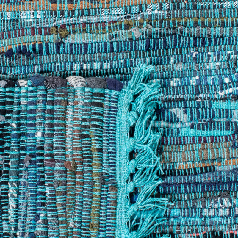 Bussard Rag Rug Hand Woven Cotton Striped Rug, Rectangle 10' x 14'