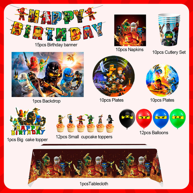Ninjago Birthday Decorations,Ninjago Party Decorations&Ninjago Party Tableware Set
